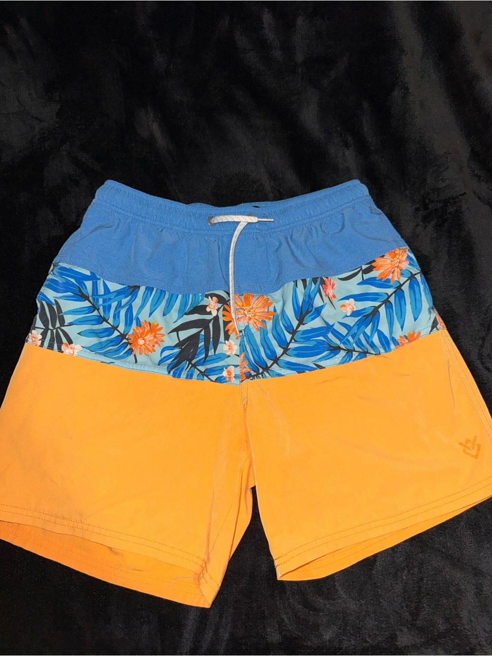 Men's Two-Tone Blue and Orange Floral Swim Shorts